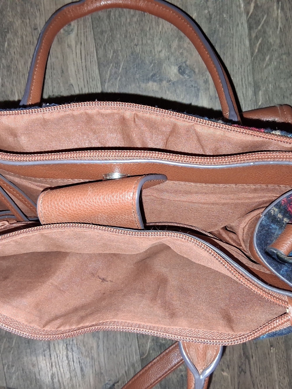 Plaid Tote Bag Tan Trim Crossbody Purse Business Office Everyday - Picture 5 of 7